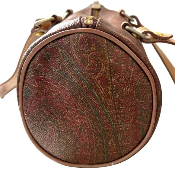 ETRO VINTAGE Bordeaux Paisley Print Mini Boston Barrel Bag